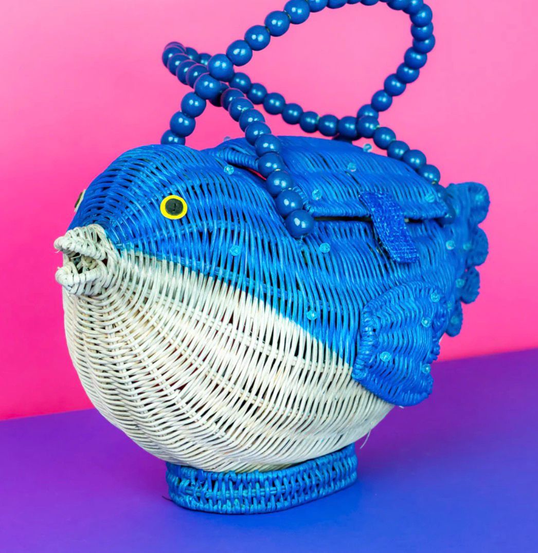 Wicker Darling Puffer Fish Bag