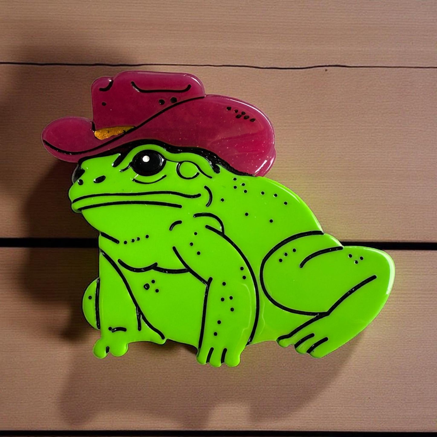 Cowboy Frog Hair Claw Clip - Pink Glitter Hat