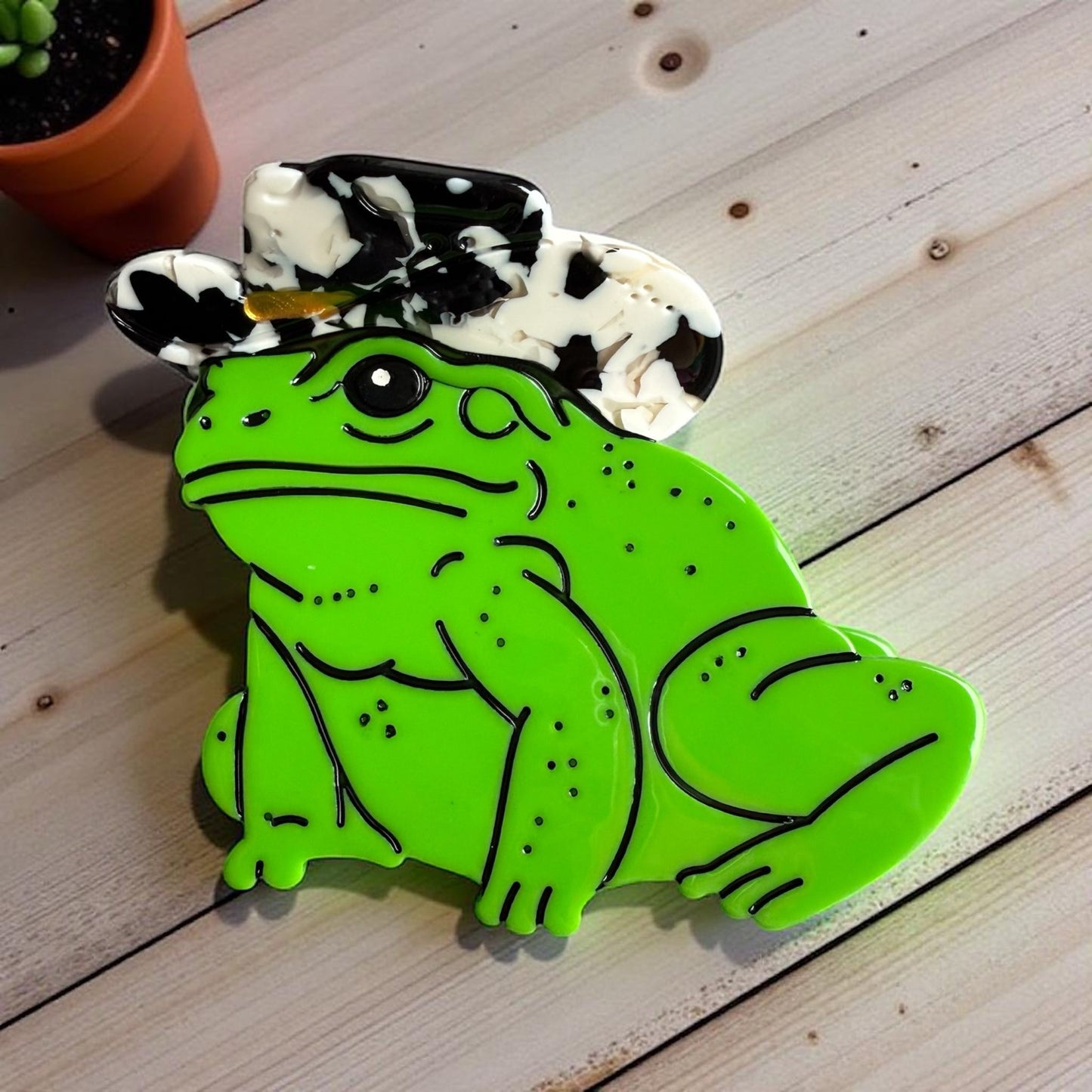 Cowboy Frog Hair Claw Clip - Cow Print Hat
