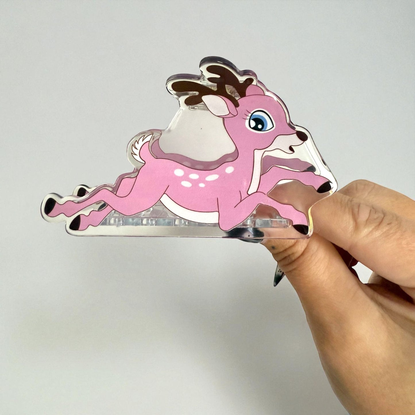 Christmas Reindeer Pink Hair Claw Clip