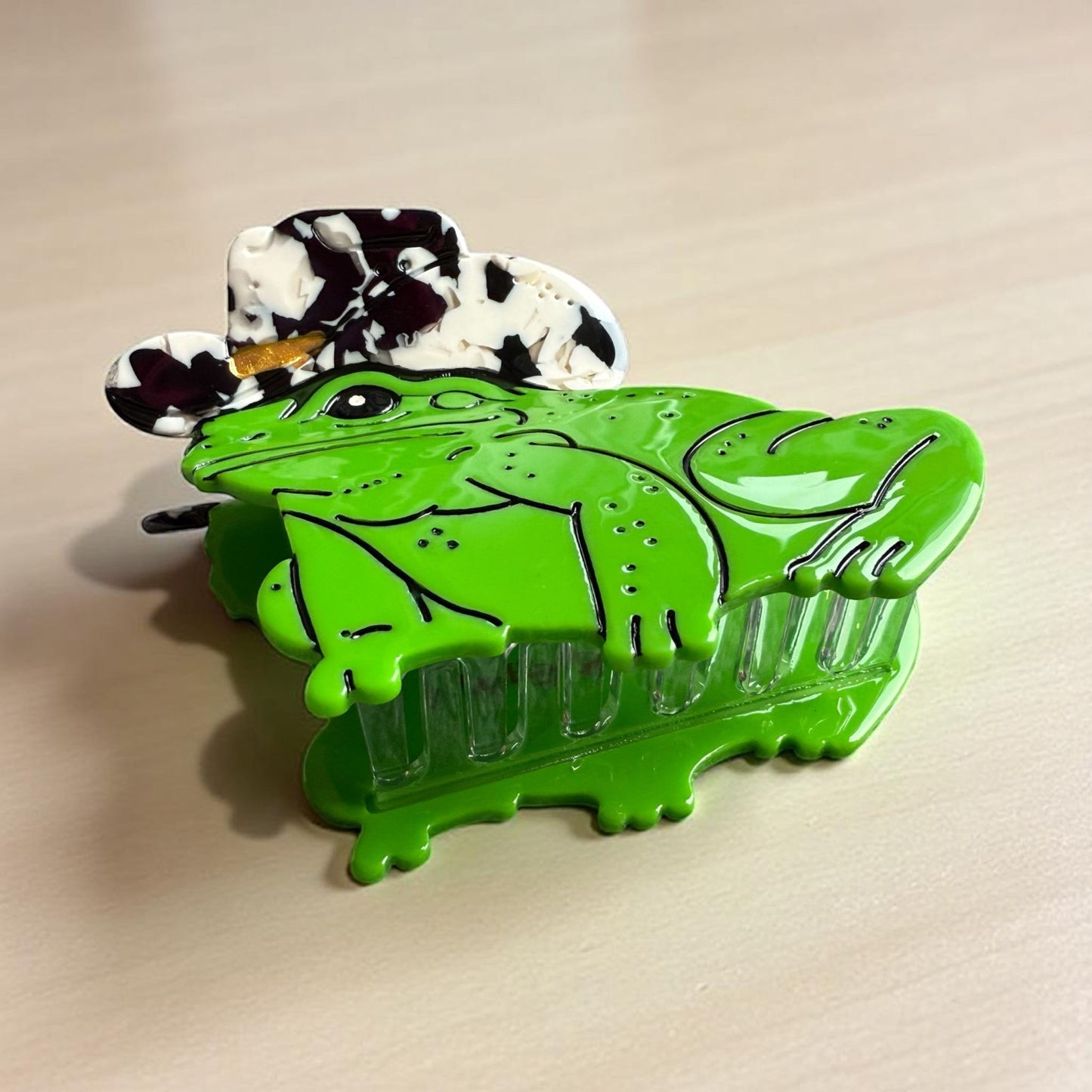 Cowboy Frog Hair Claw Clip - Cow Print Hat