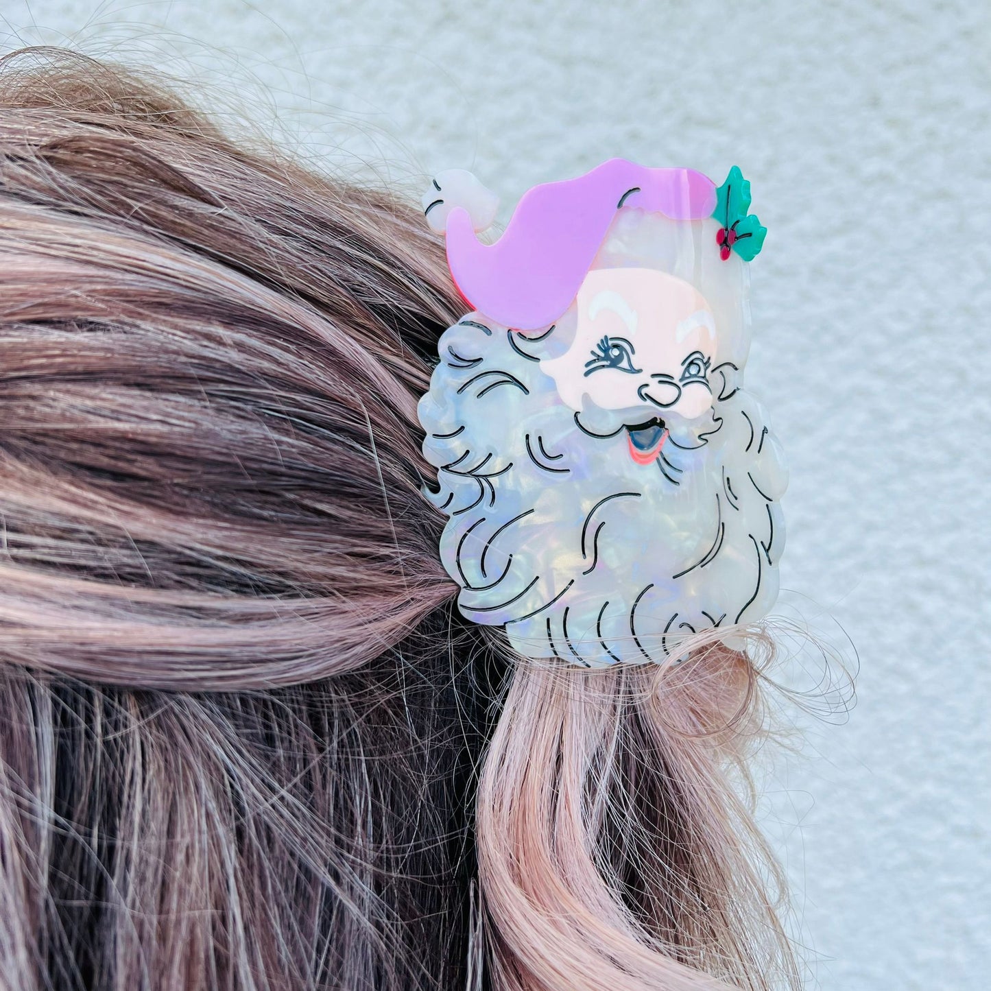 Retro Pink Santa - Hair Clip