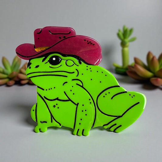 Cowboy Frog Hair Claw Clip - Pink Glitter Hat