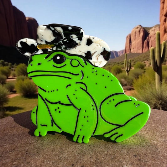 Cowboy Frog Hair Claw Clip - Cow Print Hat