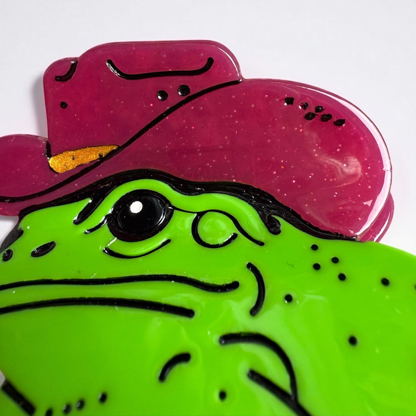Cowboy Frog Hair Claw Clip - Pink Glitter Hat